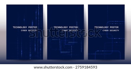 Cyber Security Technology Posters Set with Binary Code and Digital Lines