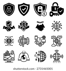 Vetor do conjunto de ícones de proteção de tecnologia de segurança cibernética