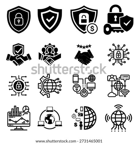 Cyber Security Technology Protection Icon Set Vector