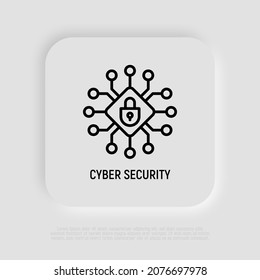 Icono de línea delgada de ciberseguridad. Ilustración vectorial moderna de la protección de datos.