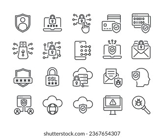 Cyber security thin line icons. For website marketing design, logo, app, template, ui, etc. Vector illustration.