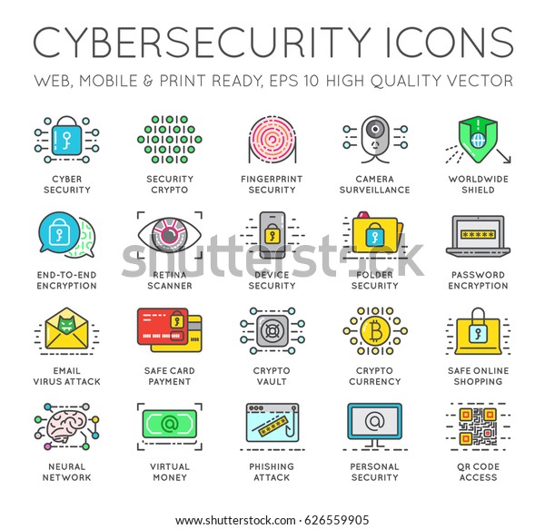Cyber Security Thin Line Icons Set Stock Vector Royalty Free