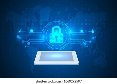cyber security and threat technology protection by padlock abstract background. privacy protection innovation background.