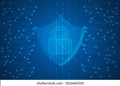 cyber security and threat techonology protection by padlock abstract background. privacy protection innovation background. 