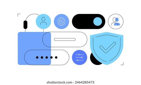 Cyber security. User profile and data protection. Loginning process. Flat illustration, web banner, wallpaper. Vector file.