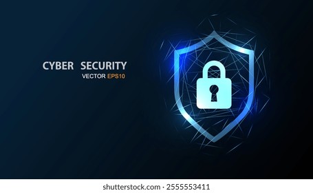 Cyber security vector background, shield lock in futuristic Concept of internet privacy and cyber protection