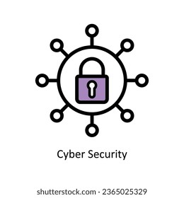 Ilustración del icono de contorno de relleno del vector de seguridad cibernética. Archivo EPS 10.