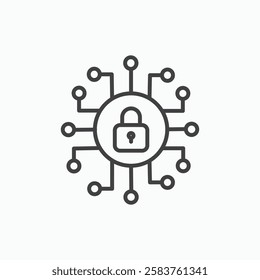 Cyber security vector icon isolated in black line