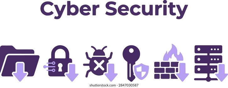 Cyber Security vector icon set, editable flat line icons collection