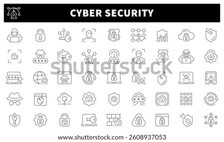 Cyber security vector icons. Cyber security icon set. Protection, technology, data protection, secure, security, antivirus, privacy, hacker, cyber security related icons. Thin line icons