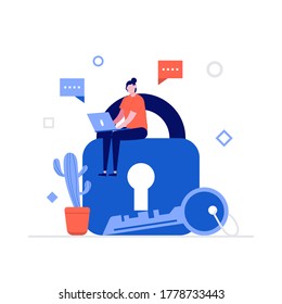 Cyber security vector illustration concept with characters. Data security, protected access control, privacy data protection. Modern flat style for landing page, web banner, infographics, hero images.