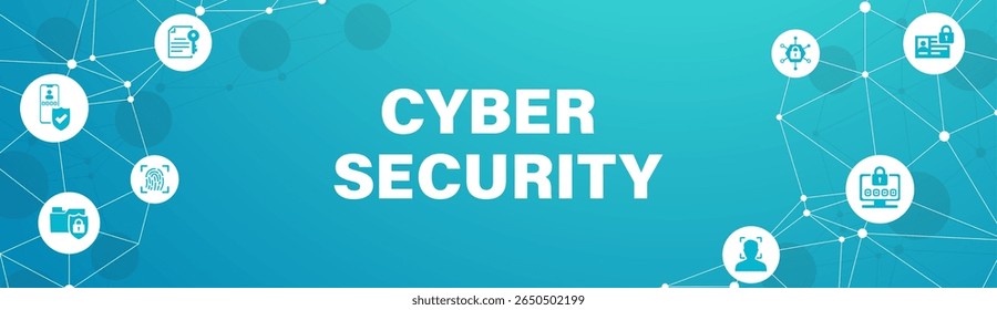 Ilustração de vetor de segurança cibernética. Conceito com ícones relacionados à proteção de dados internacionais, proteção de informações de privacidade, segurança de senha e criptografia.