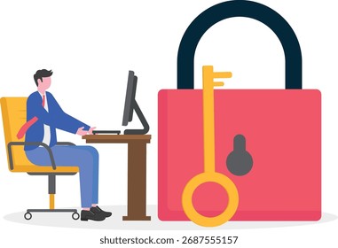 Concepto de Ilustración vectorial de seguridad cibernética con personajes. Seguridad de los datos,
