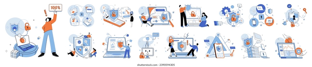 Cyber security vector illustration. Cybersecurity measures aim to protect against potential threats and vulnerabilities Digital privacy requires implementation robust protection measures The lock