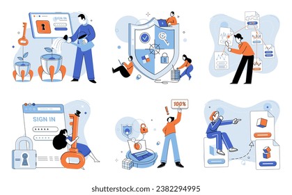 Ilustración vectorial de ciberseguridad. El ámbito digital requiere estrictas medidas de privacidad y seguridad de la información La seguridad en el ciberespacio requiere la implementación de tecnologías seguras El bloqueo