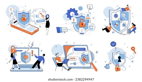 Cyber security vector illustration. Guards are responsible for defending against cyber attacks and breaches Personal information should be kept private and confidential online Expert support