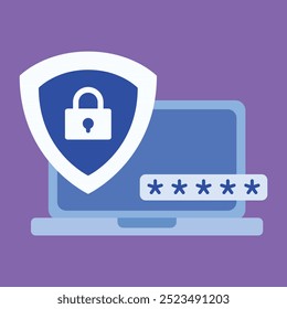 Ilustración vectorial de Seguridad Cibernética. Vector de protección de seguridad para portátiles. 