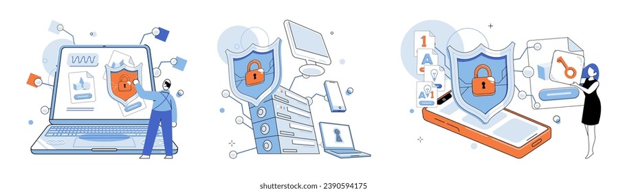 Cyber security vector illustration. The lock metaphor symbolizes importance secure systems in cyber security Access control is integral part ensuring cyber security in cyberspace Firewall software