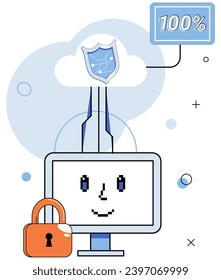 Cyber security vector illustration. Personal information should remain private and protected in digital realm Support from experts is vital in establishing strong cyber defense strategy Defense