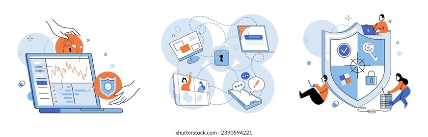 Cyber security vector illustration. Support from tech professionals is essential in implementing effective cyber security measures Defense strategies are necessary to maintain confidentiality