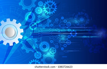 Cyber security, Vector illustration white gear and tree cog wheel on circuit board, Hi-tech digital technology and engineering, digital telecoms technology concept, Abstract futuristic- technology on 