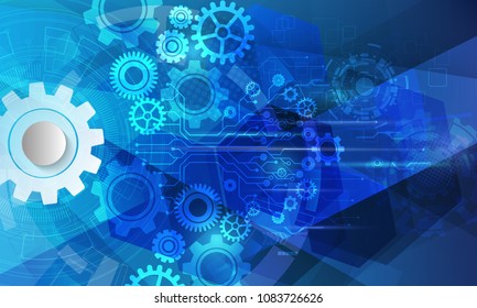 Cyber security, Vector illustration white gear and tree cog wheel on circuit board, Hi-tech digital technology and engineering, digital telecoms technology concept, Abstract futuristic- technology on 