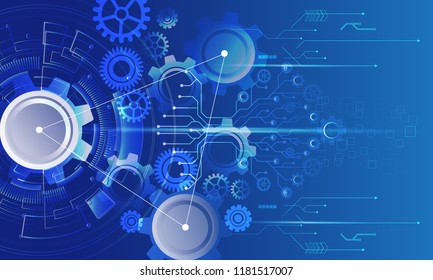 Cyber security, Vector illustration white gear and tree cog wheel on circuit board, Hi-tech digital technology and engineering,Abstract futuristic background