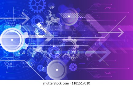 Cyber security, Vector illustration white gear and tree cog wheel on circuit board, Hi-tech digital technology and engineering,Abstract futuristic background