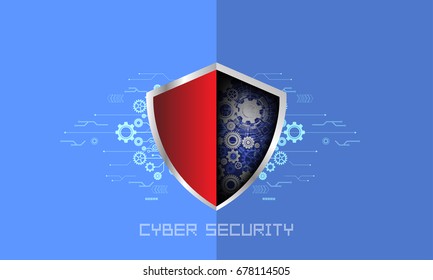 Cyber security, Vector illustration white gear and tree cog wheel on circuit board, Hi-tech digital technology and engineering, concept, Abstract futuristic- technology on blue color background