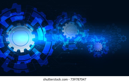 Cyber Security, Vector Illustration White Gear And Tree Cog Wheel On Circuit Board, Hi-tech Digital Technology Abstract Futuristic- Technology On Blue Color Background