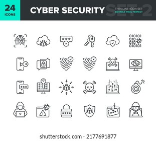 Cyber Security Vector Line Icon Set. Privacy And Internet Protection Icon Collection. Computer And Smartphone Network Security Symbols. Editable Pixel Perfect. Part 2