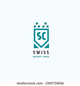 Cyber security vector logo. S,C letters vector emblem. Shield logo