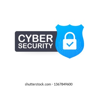 Cyber security vector logo with shield and check mark. Security shield concept. Internet security. Vector stock illustration.
