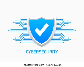 Cyber Security Vector Logo With Shield And Check Mark. Security Shield Concept. Internet Security. Vector Stock Illustration.