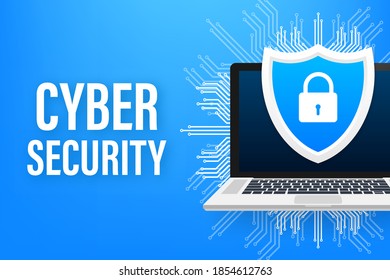 Cyber security vector logo with shield and check mark. Security shield concept. Internet security. Vector illustration.