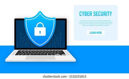 Cyber security vector logo with shield and check mark. Vector illustration