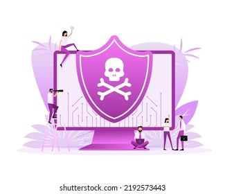 Cyber security vector logo with shield and check mark. Vector illustration