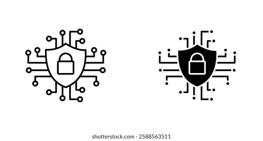 Cyber security vectors icons set in filled and strokes on white background