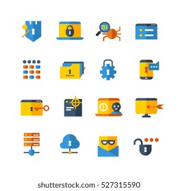 Cyber security, virus web protection vector flat icons.