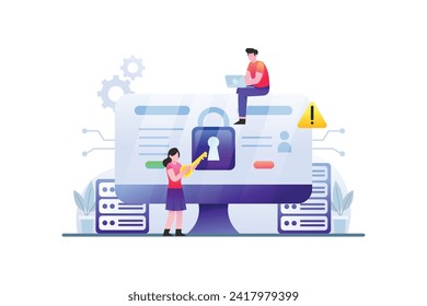 Ilustración web de ciberseguridad	Vector