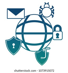 cyber security world padlock worm bug email