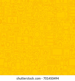 Cyber Security Yellow Line Pattern. Vector Illustration of Outline Background.
