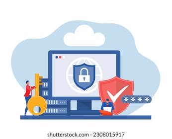 Cyber security,data protection database, cyber security, control, protection of computer services and electronic data  Flat vector template Style