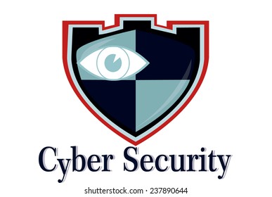 cyber security,shield and eye  illustration over white color background