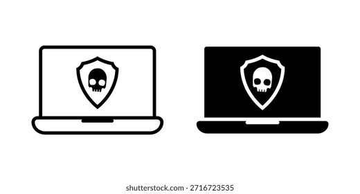 Conjunto de iconos de alerta de Cyber Shield. Una ilustración de ícono de estilo simple y plano con una computadora portátil con un escudo de seguridad, que simboliza advertencia o peligro. Ilustración vectorial sobre fondo blanco.