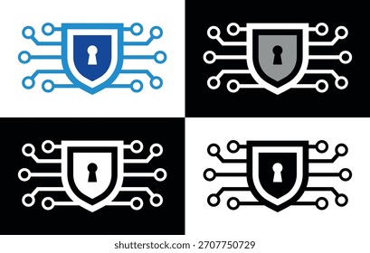 Pictograma de circuito de escudo cibernético - Icono de llave de protección de red segura