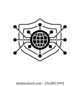 Cyber Shield Glyph Icon. linear style sign for mobile concept and web design. Outline vector icon.