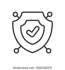 Cyber shield, icon in line design. Cyber shield, cybersecurity, icon, data protection, digital security, secure shield on white background vector. Cyber shield editable stroke icon