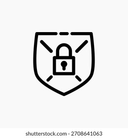 Cyber Shield icon in line style, used to show firewall defense, system protection, and threat-blocking.
