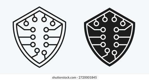 Icono de escudo cibernético que representa la ciberseguridad, la protección digital, la defensa de la red, la privacidad y los sistemas de tecnología segura.